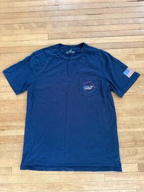 Vineyard Vines Navy Short-Sleeve Pocket Tee with Flag Patch